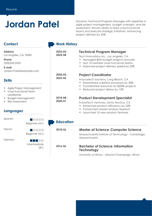 Sample Technical Program Manager Resume