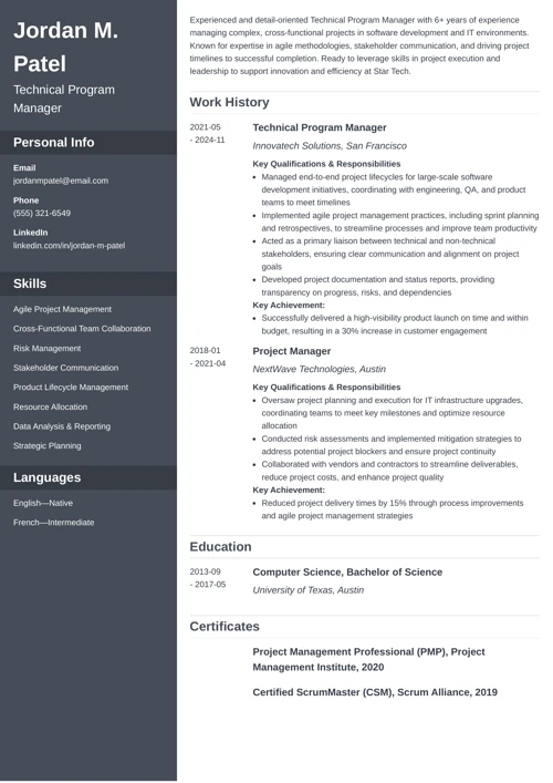 Sample Technical Program Manager Resume