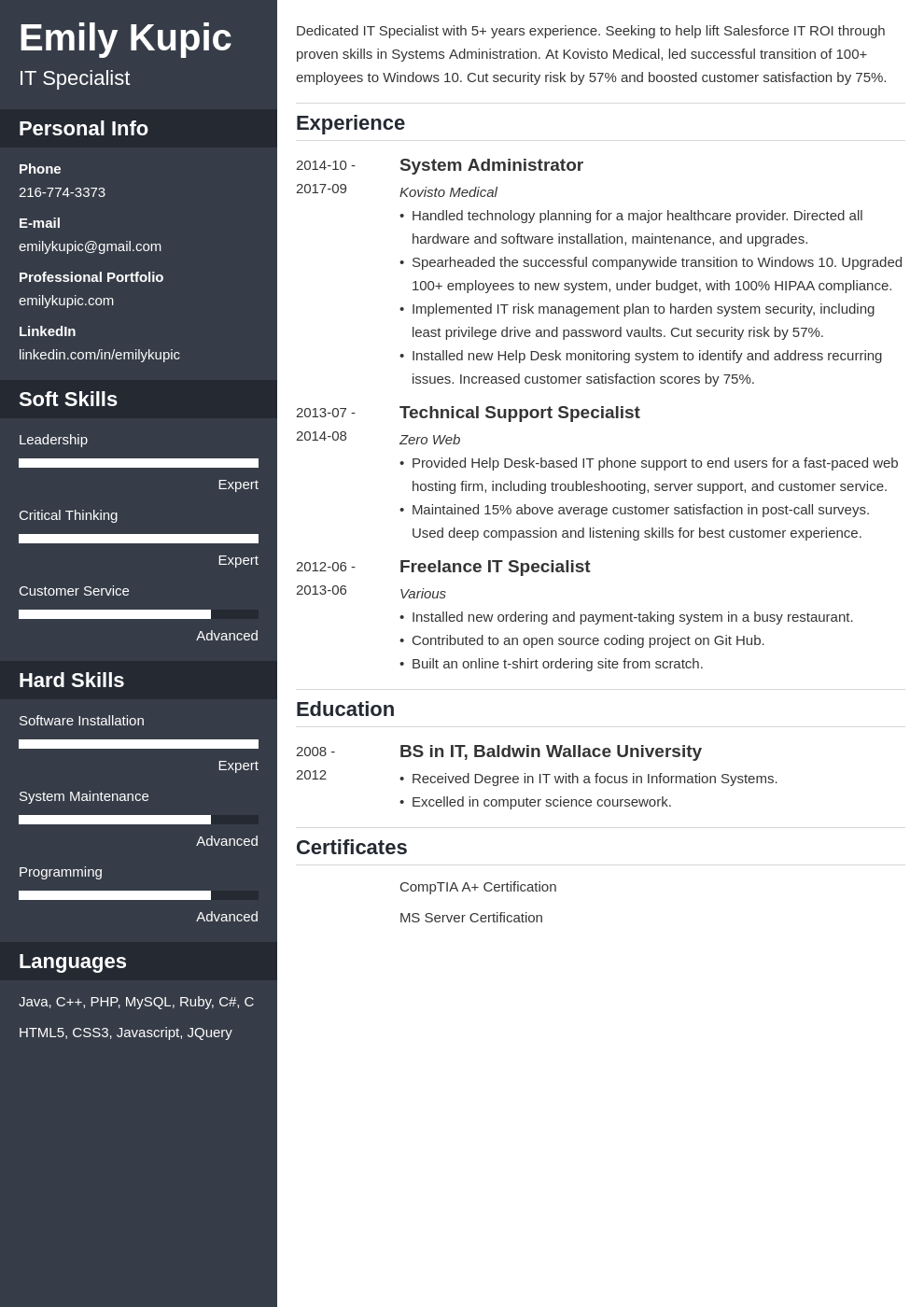 technical resume example template cascade