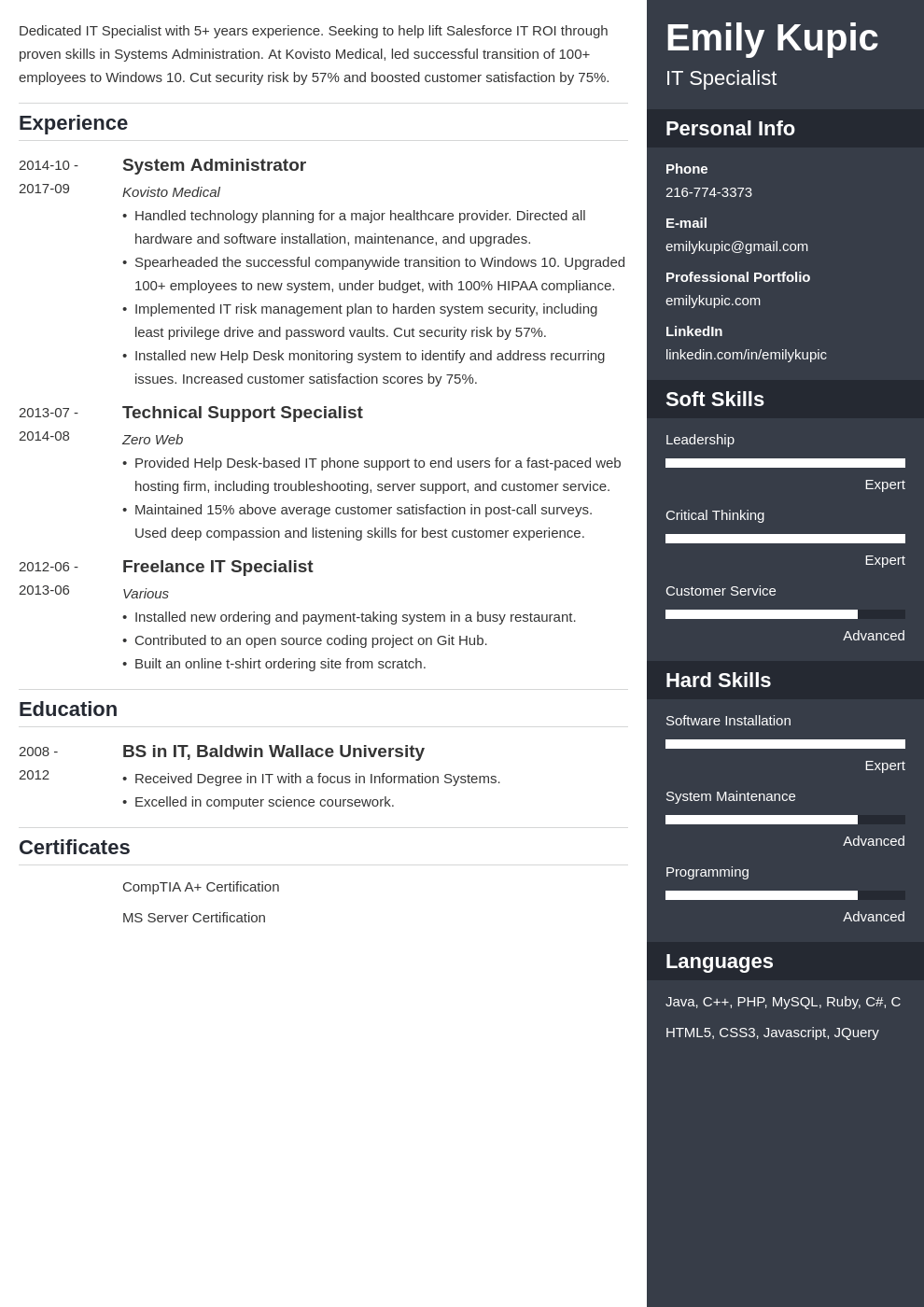 technical resume example template enfold