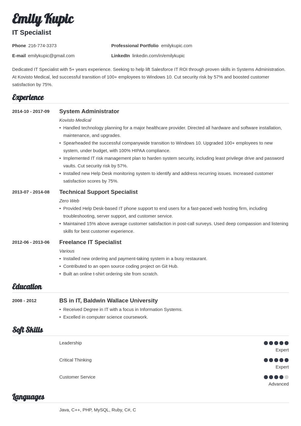 technical resume example template valera