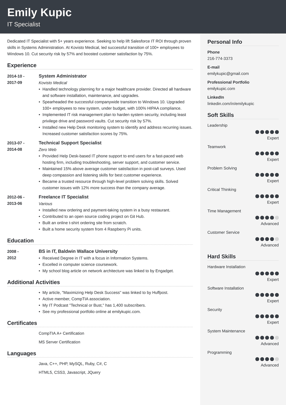 Technical Resume Sample And Complete Guide 20 Examples