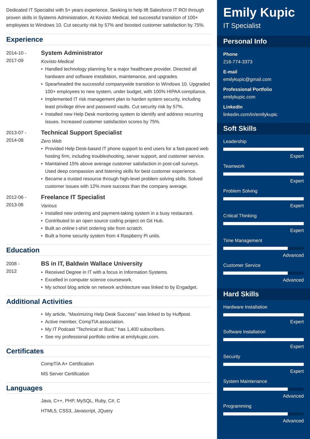 resume sample for technical writer