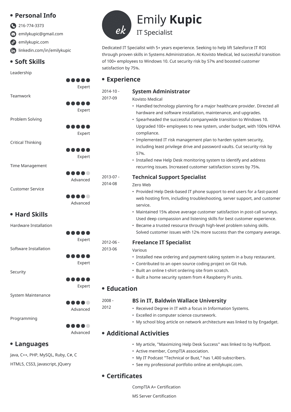 Technical Resume Examples, Template & Writing Guide