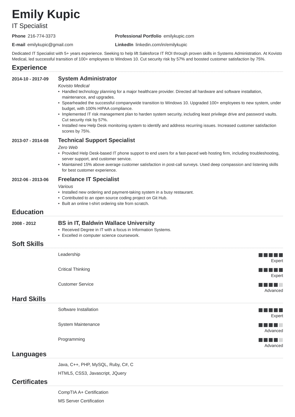 Technical Resume Template, Guide & 20+ Examples