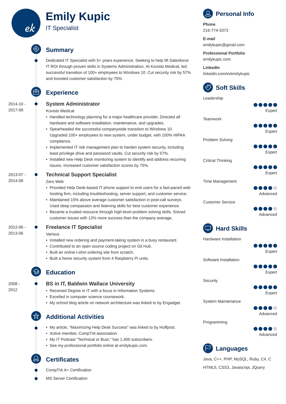 resume template for tech jobs