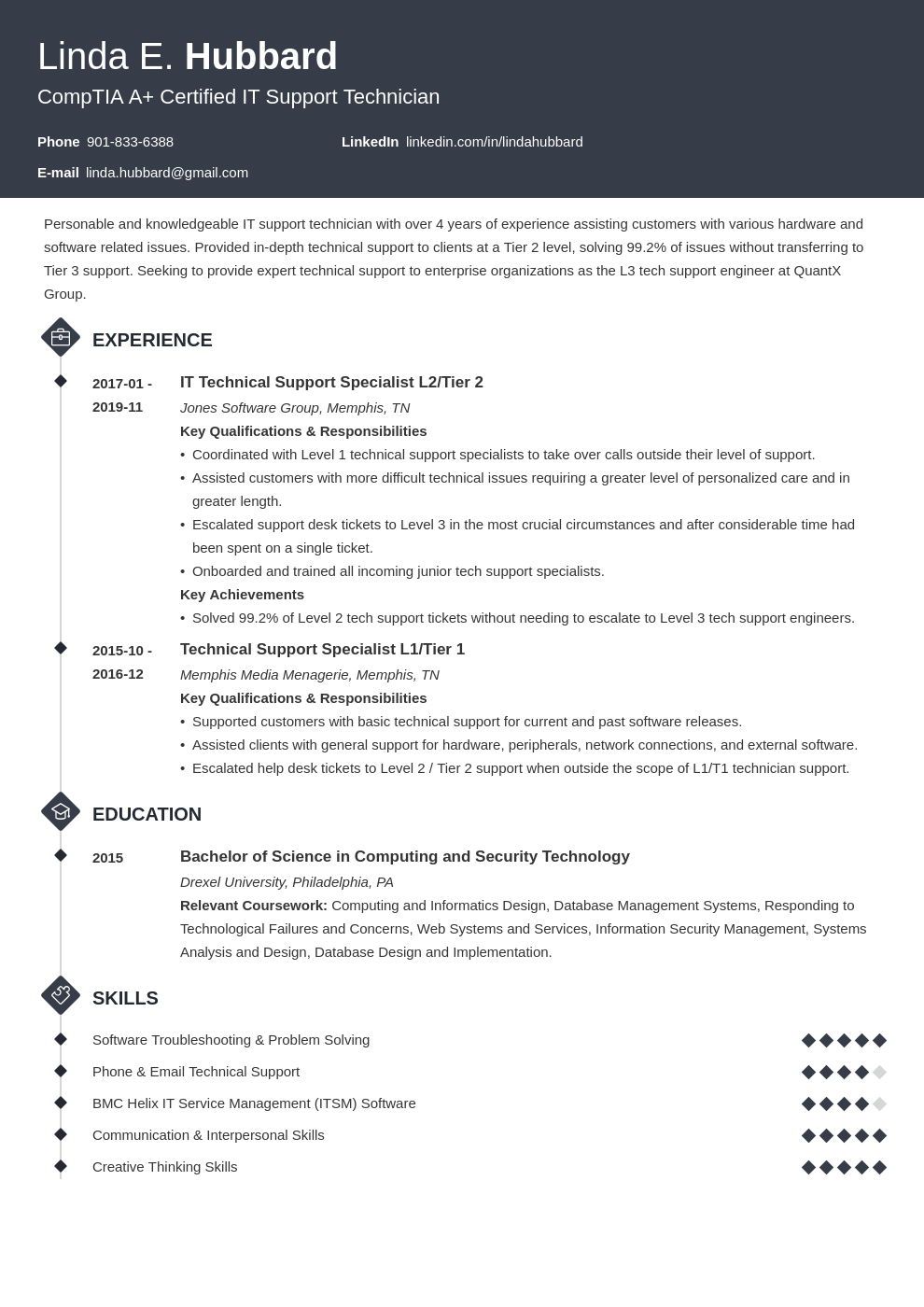 resume for technical support engineer