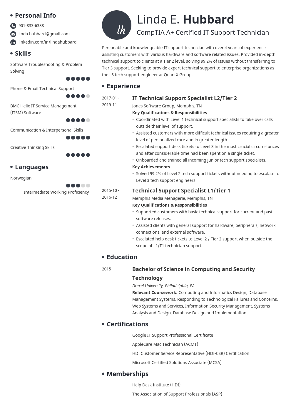 technical support resume example template initials