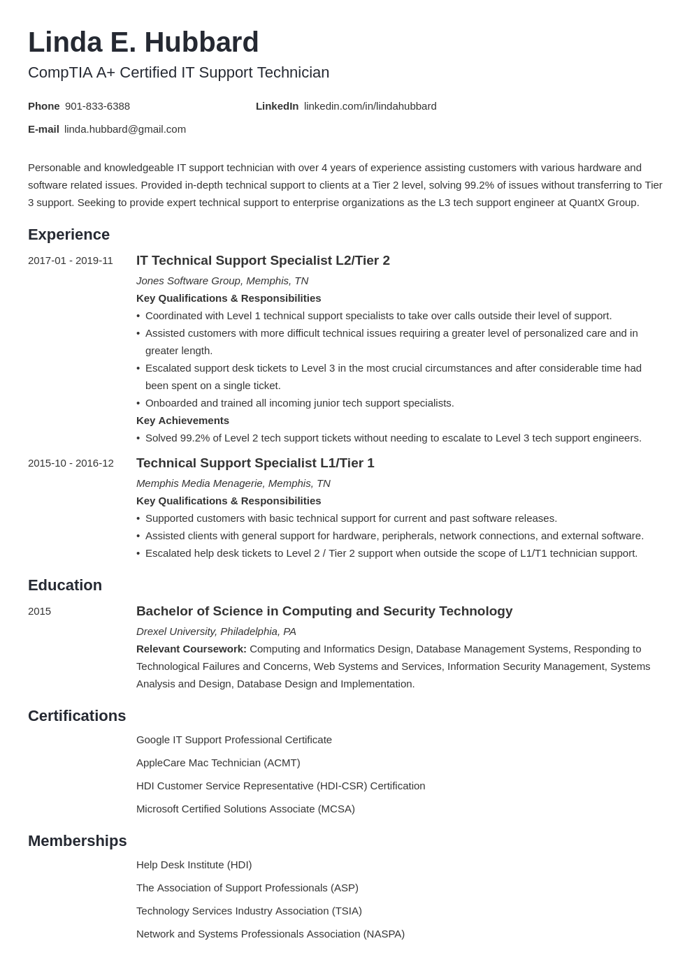 Technical Support Resume Sample