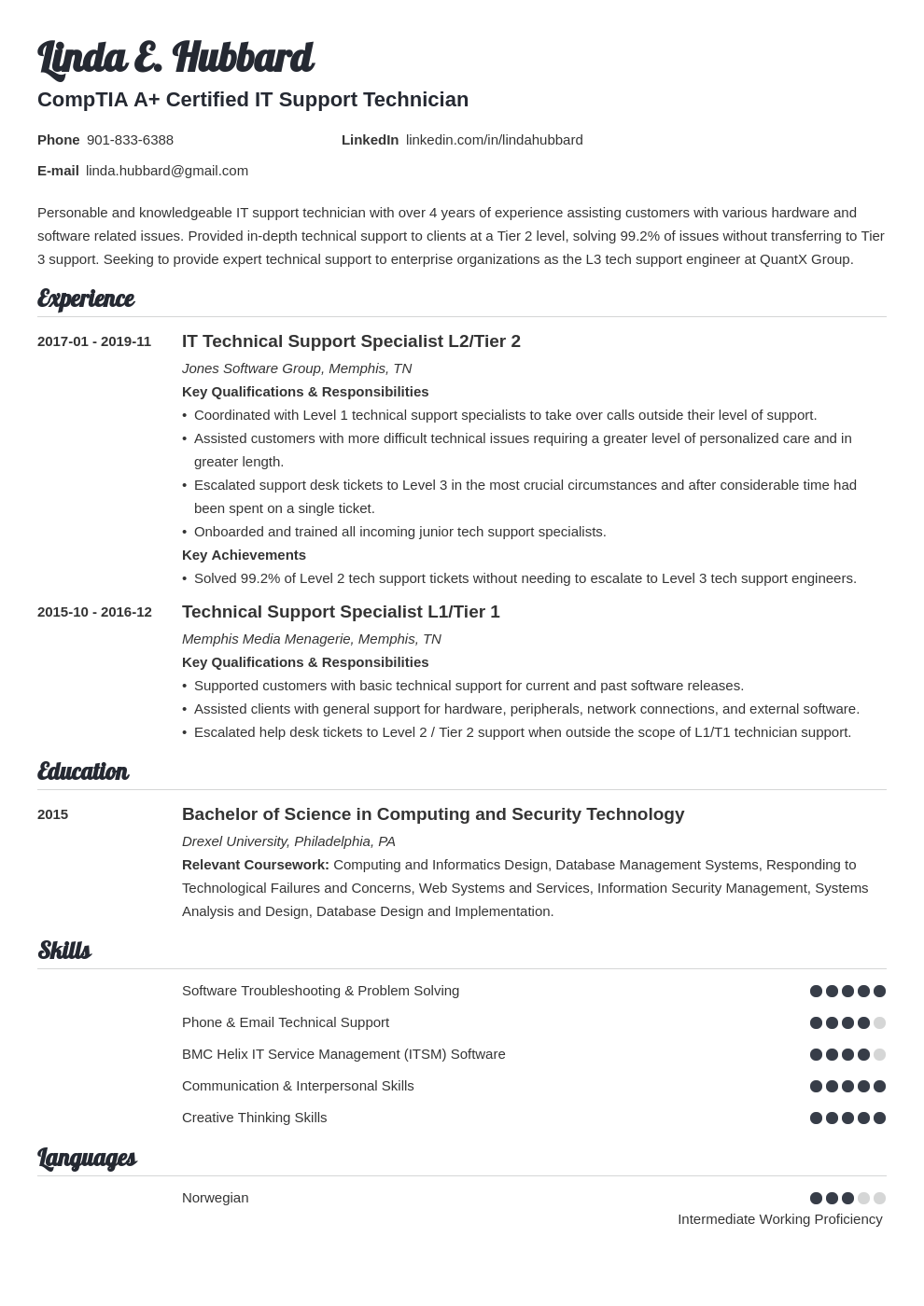 technical support resume example template valera