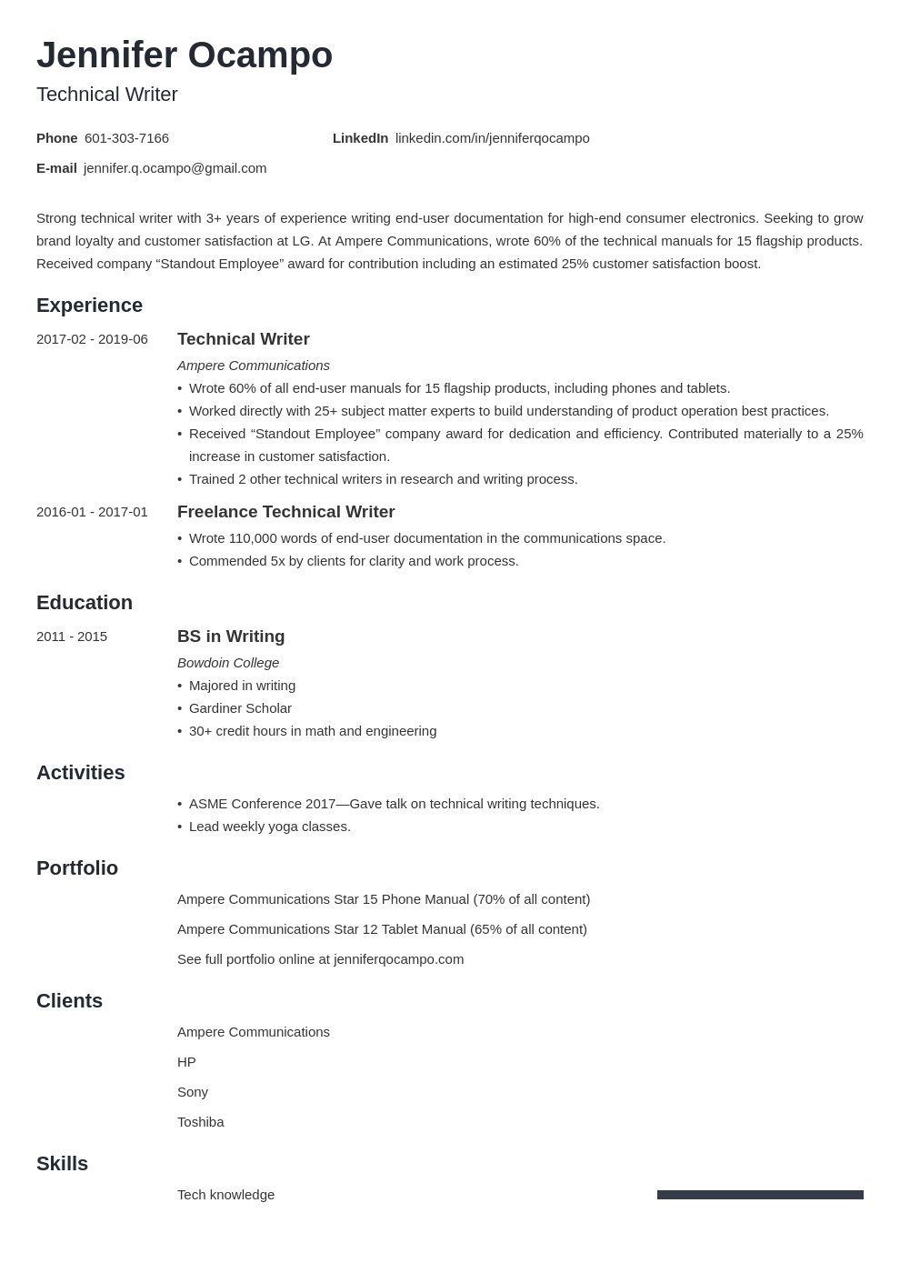 Technical Writer Resume Example Amp Guide 20 Tips