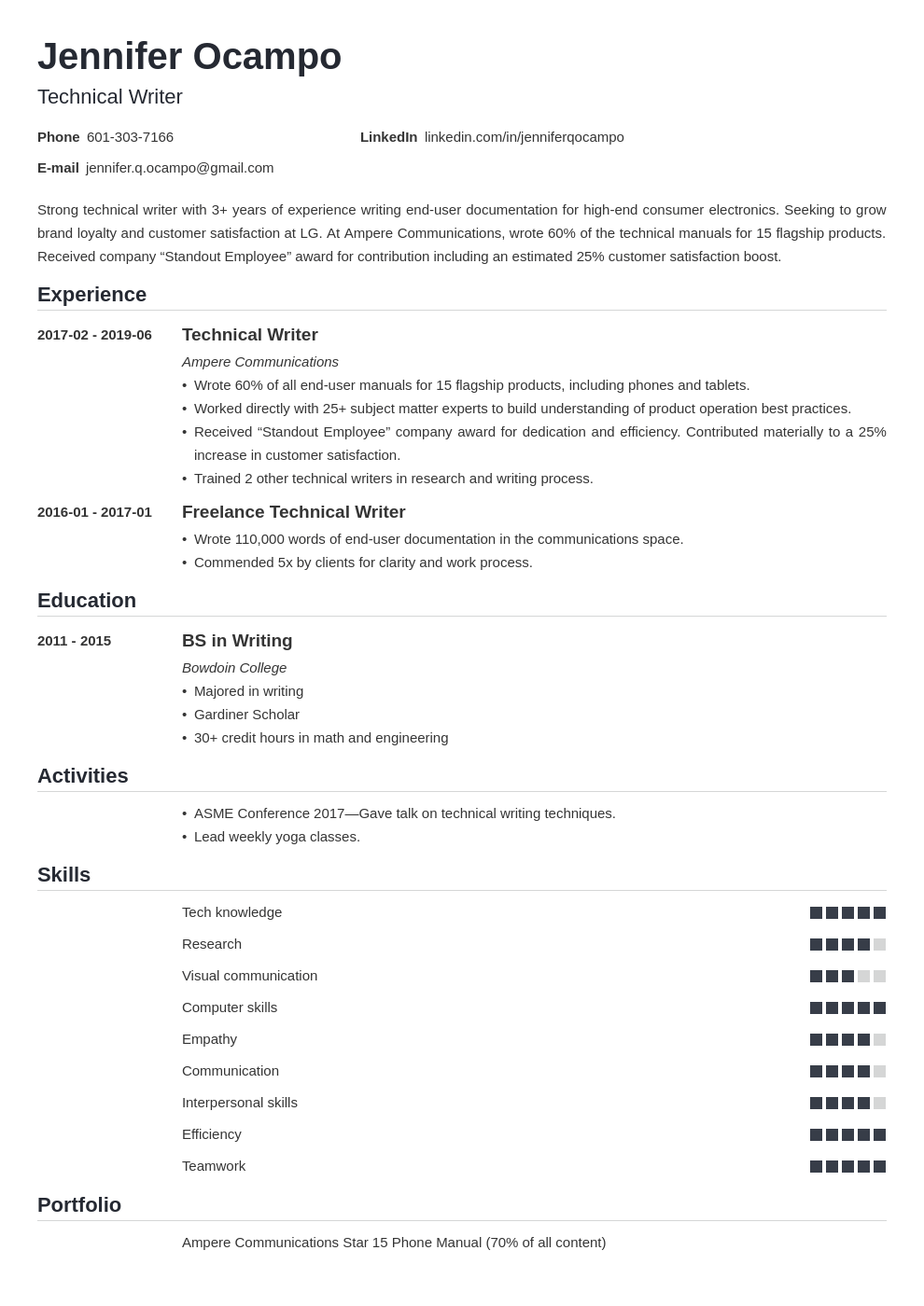 resume format technical english