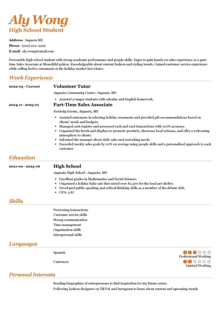 resume example for teens by zety