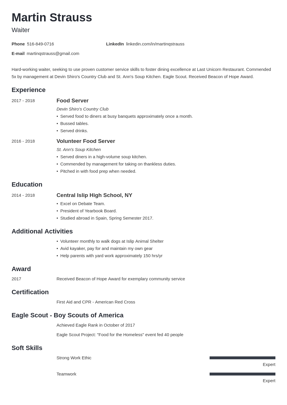 Grade 10 Teenager High School Student Resume With No Work