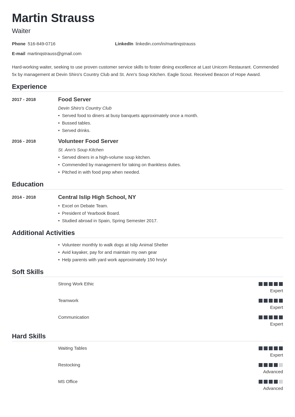 sample student resume with no working experience