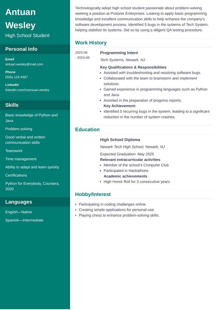 Resume template for teens - Cascade