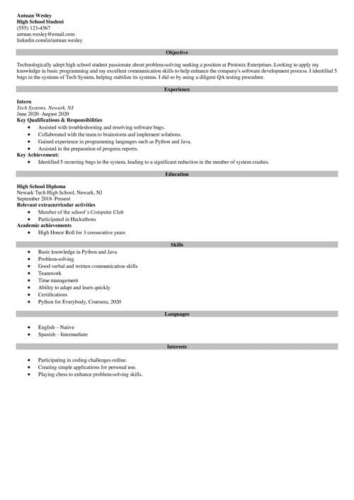 how to make a resume 14 year old