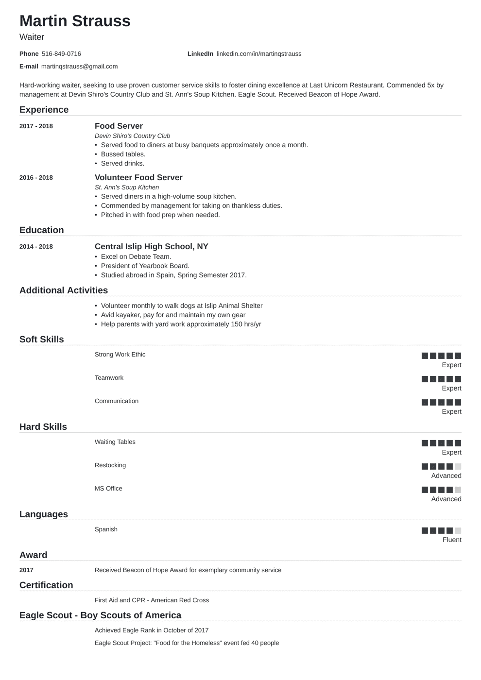 Student Resume Example No Work Experience