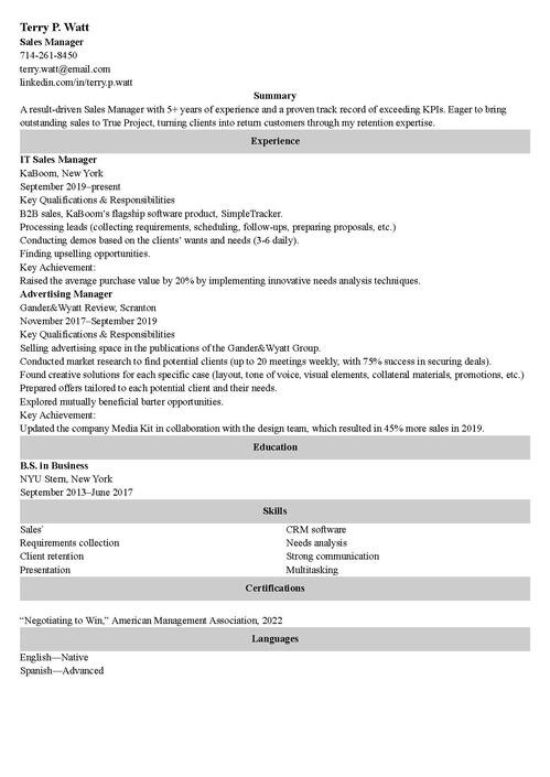 sample resume example