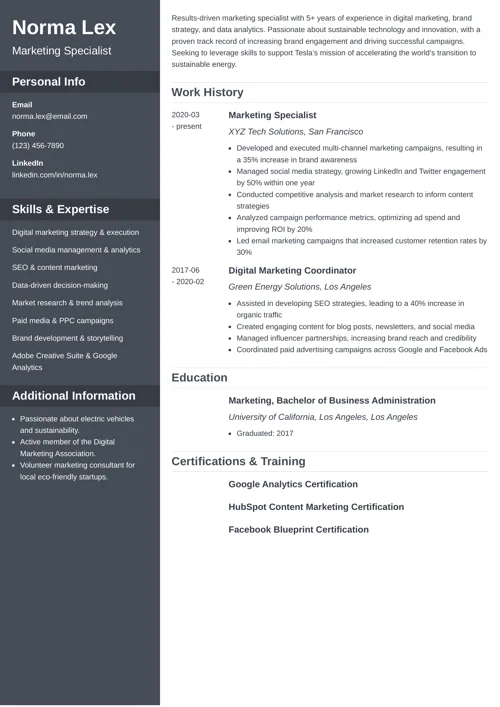 tesla resume sample