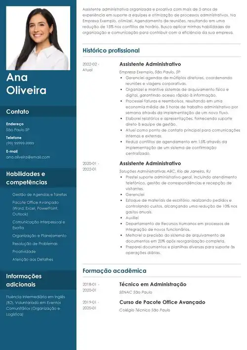 modelo de currículo criado no gerador online da Zety