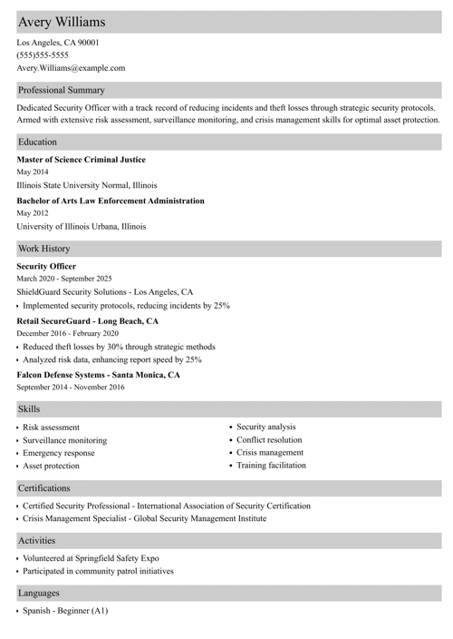 sample resume example