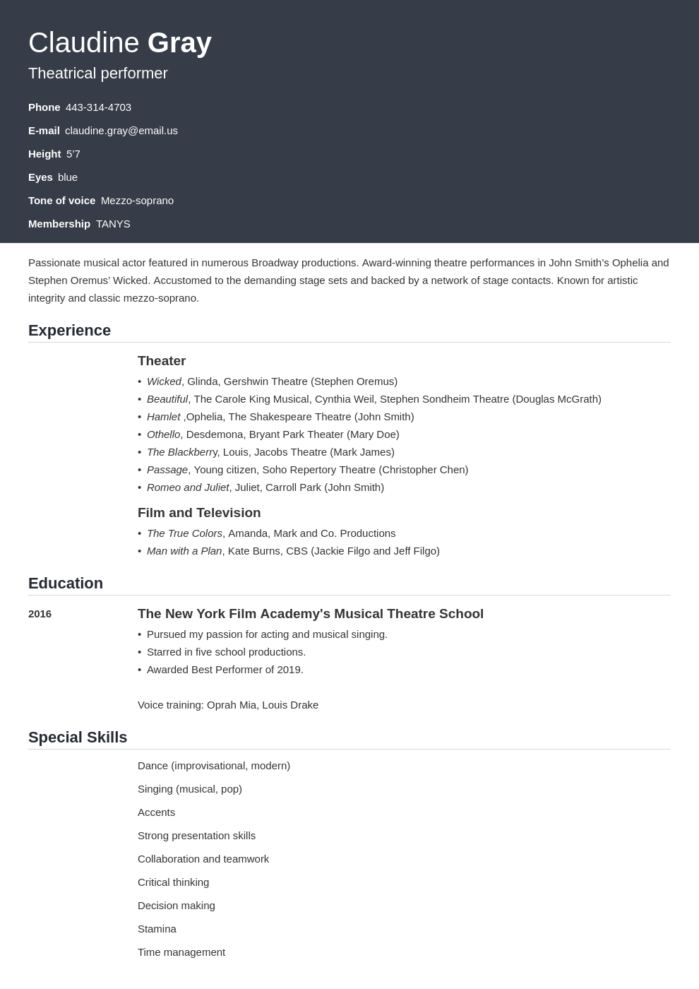 theater resume example template influx