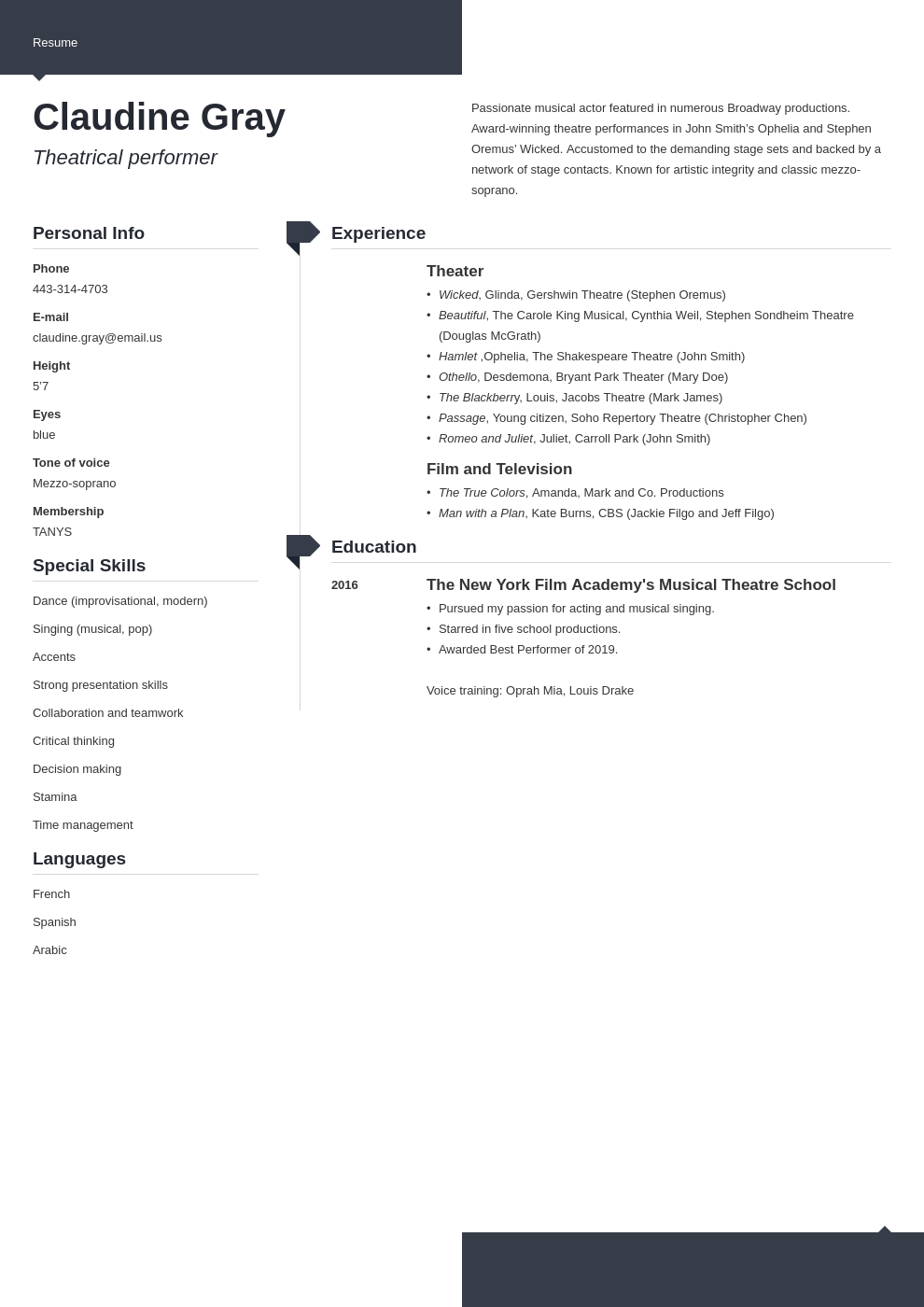 theater resume example template modern