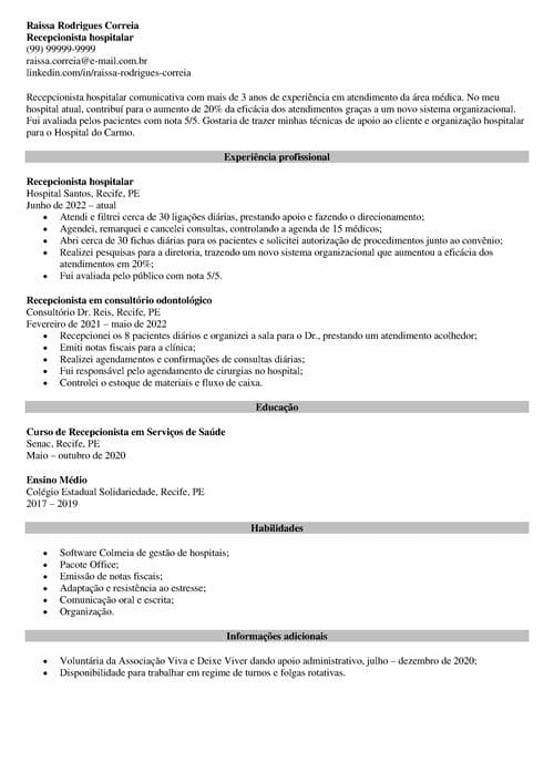 exemplo de CV com título para currículo