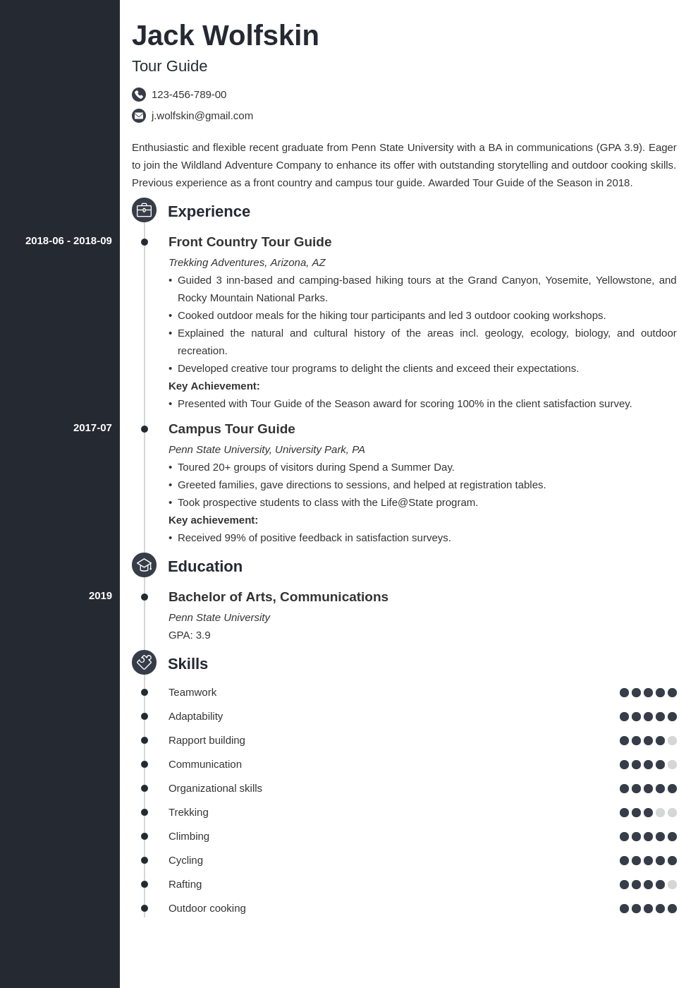 tour guide resume example template concept