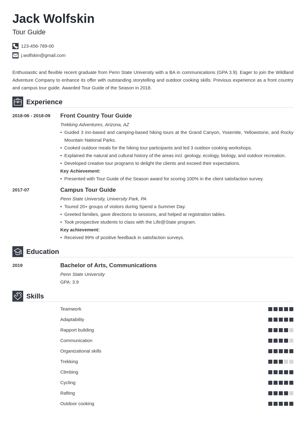 tour guide resume example template iconic