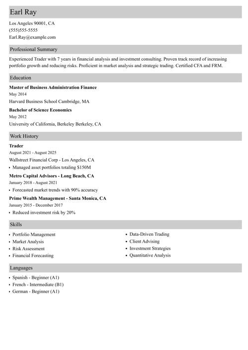 trader resume example