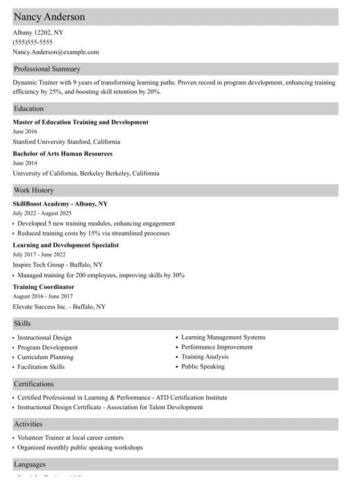 trainer resume example