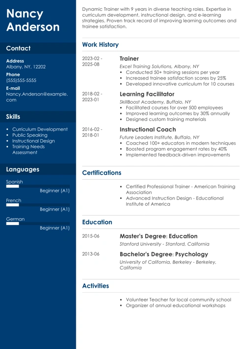trainer resume example