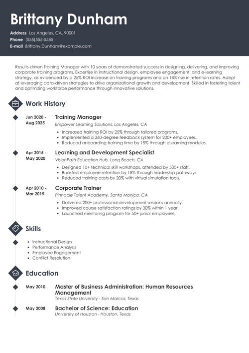 Training Manager Resume Sample