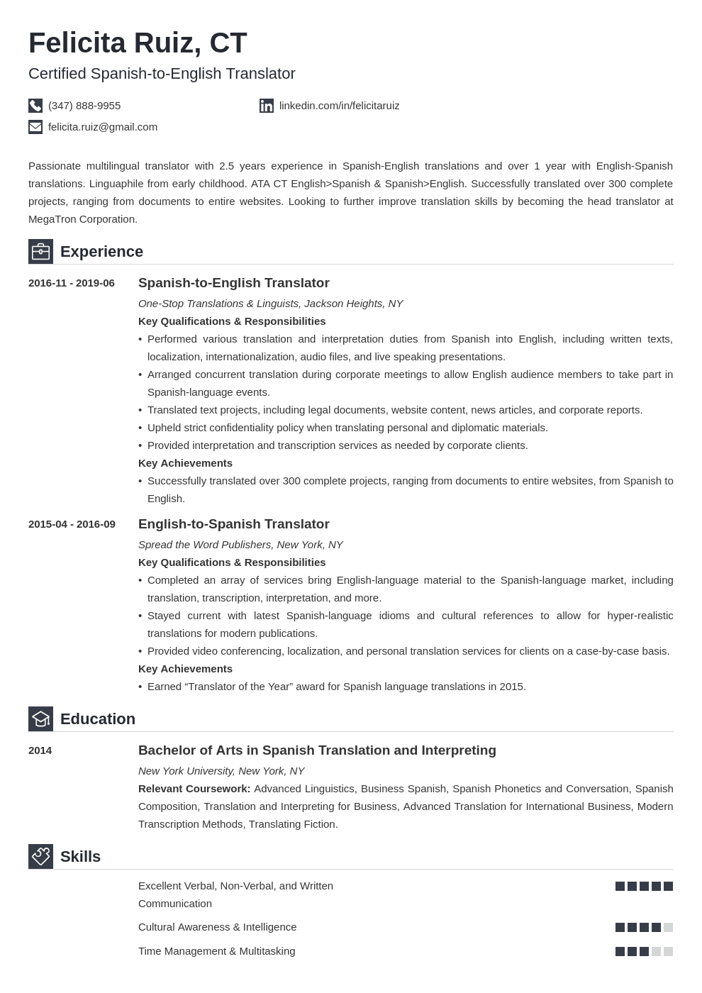 translator resume example template iconic