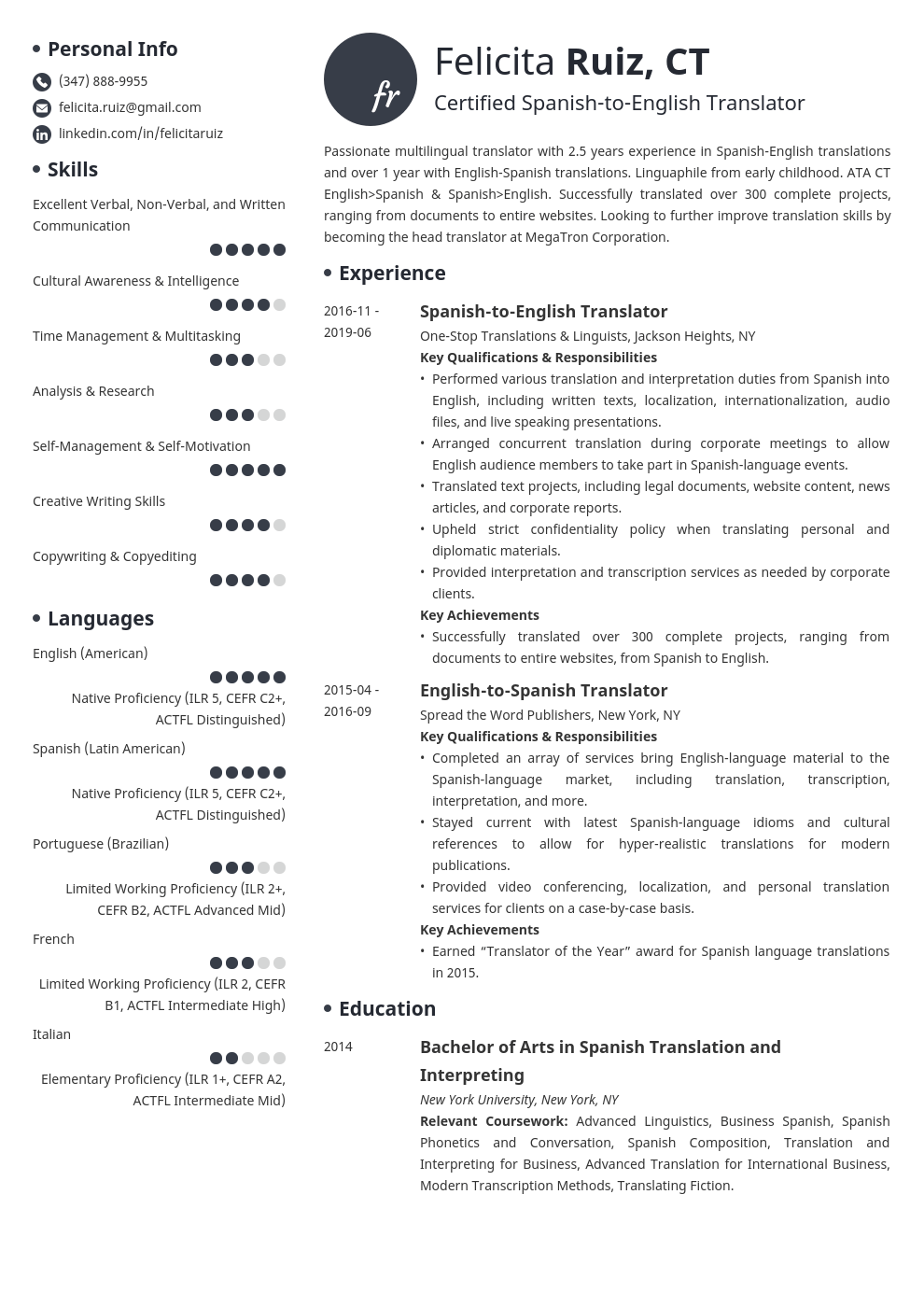 translator resume example template initials