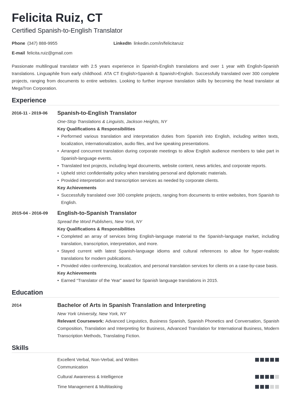 Translator Resume Sample with Skills (Template & Guide)