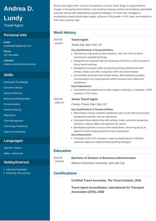 travel agent resume example