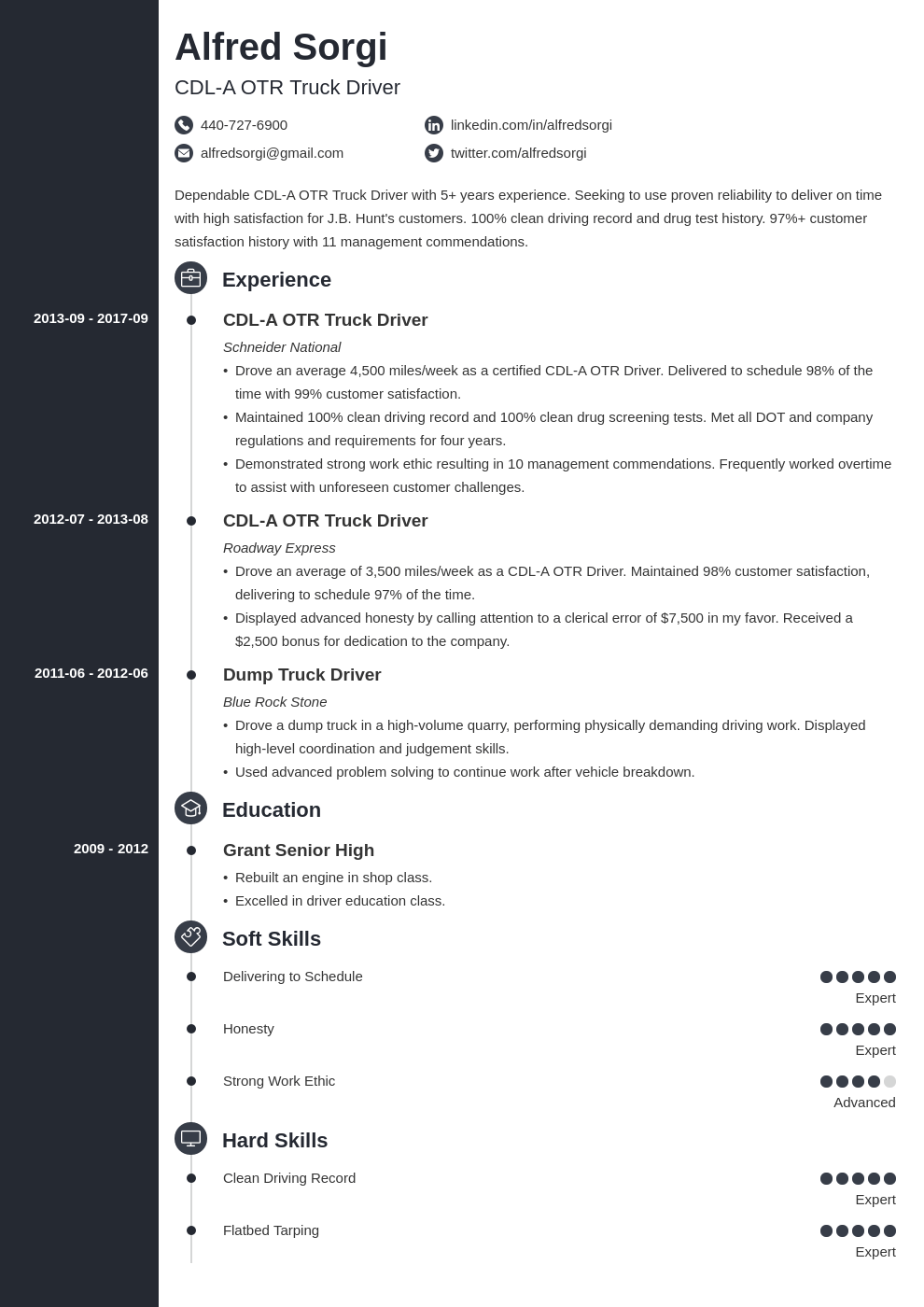 truck driver resume example template concept