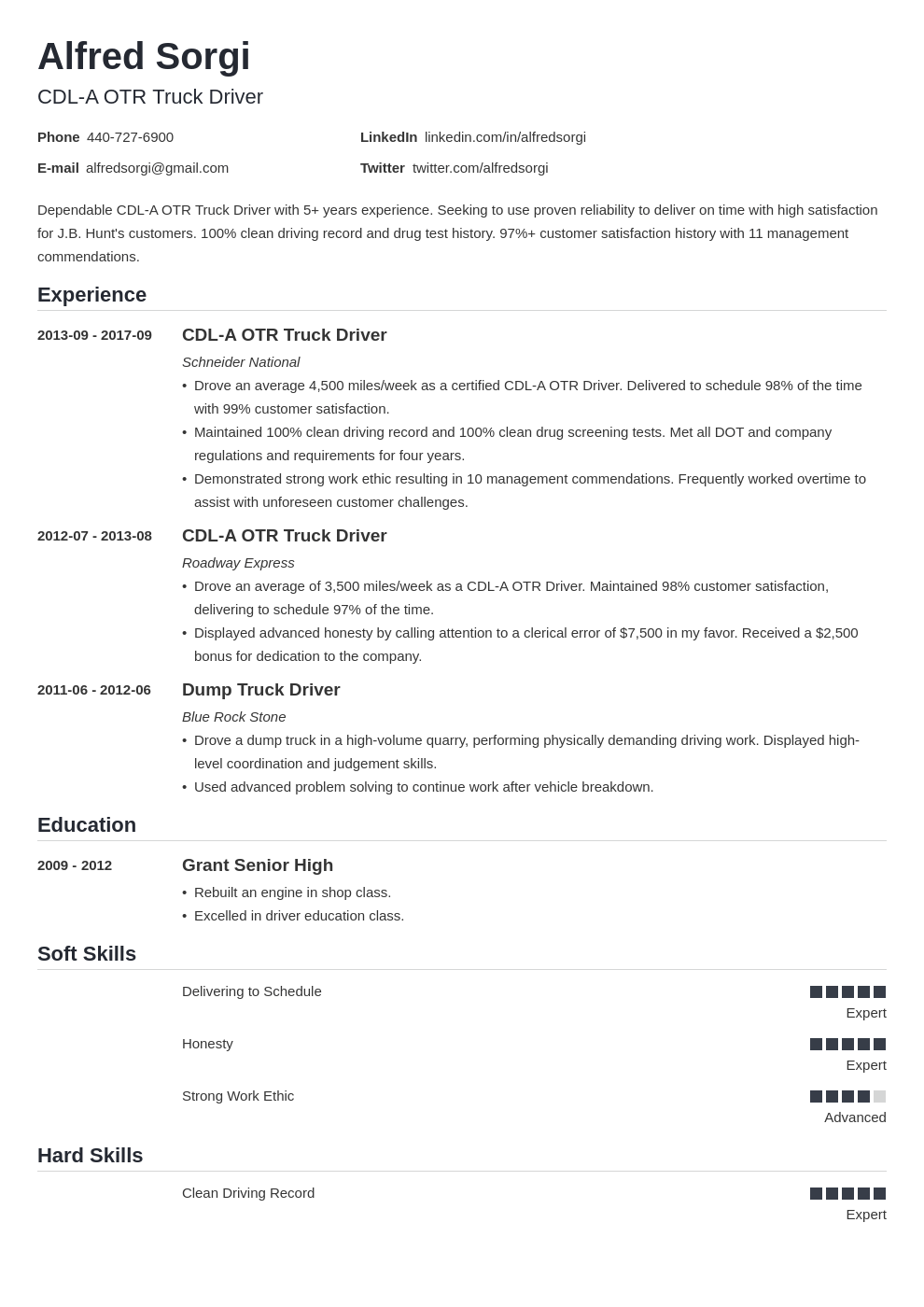 objective on resume for a truck driver