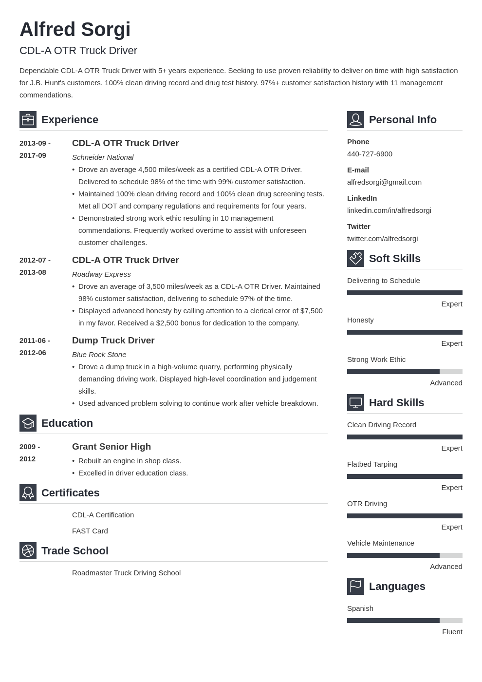 truck driver resume example template vibes