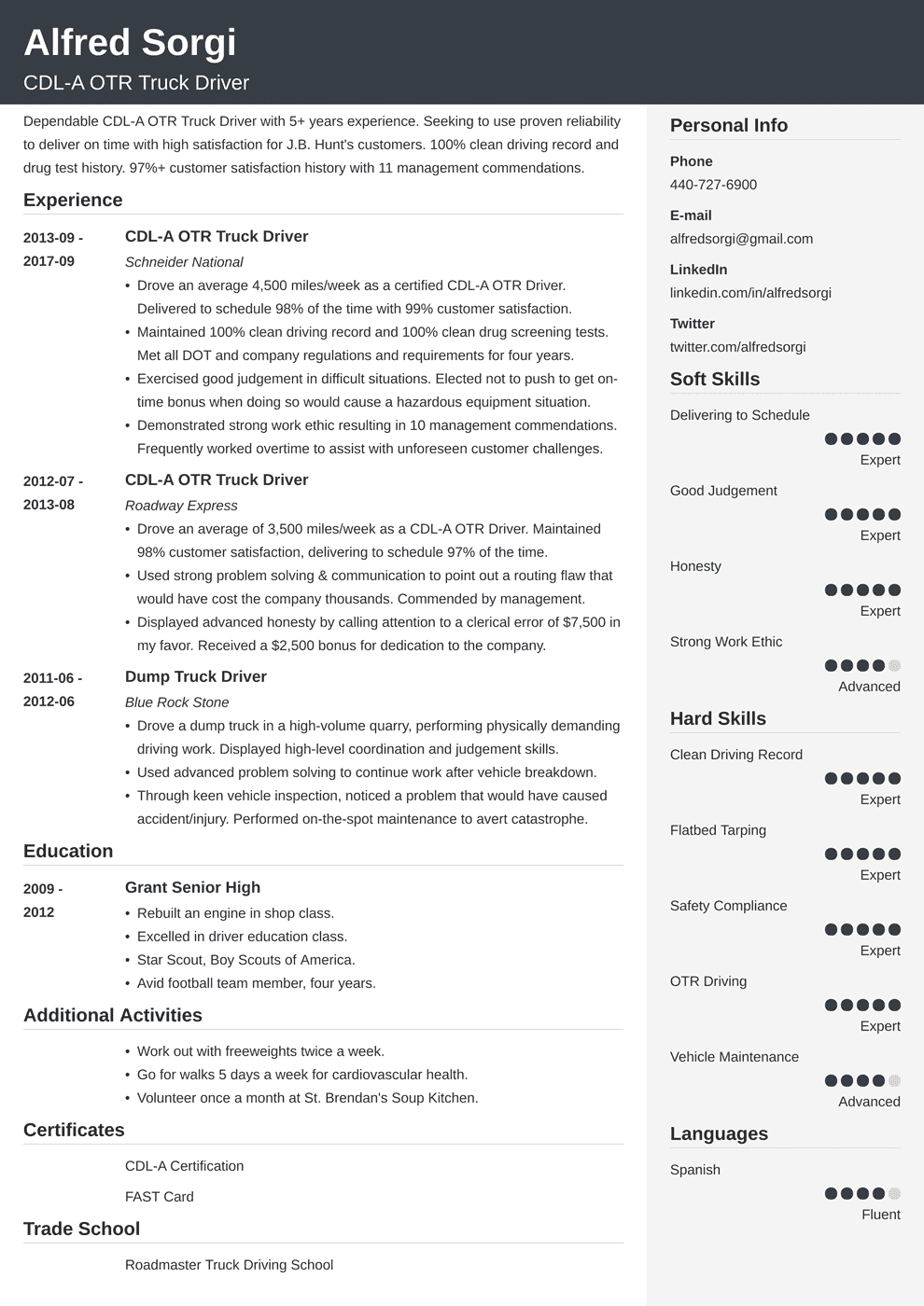 Truck Driver Resume Examples, Template & Skills [2024]