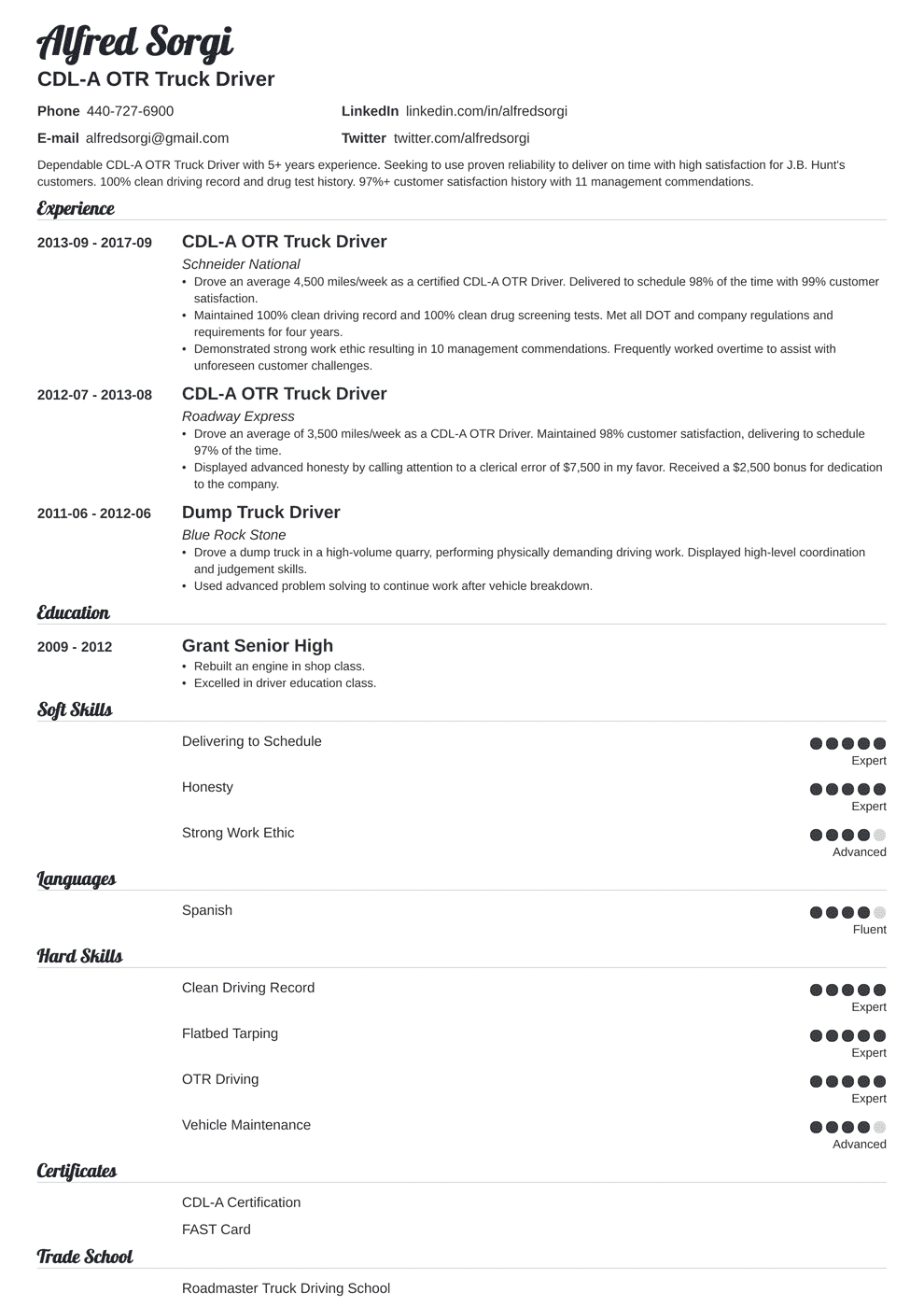 experience certificate format for heavy driver