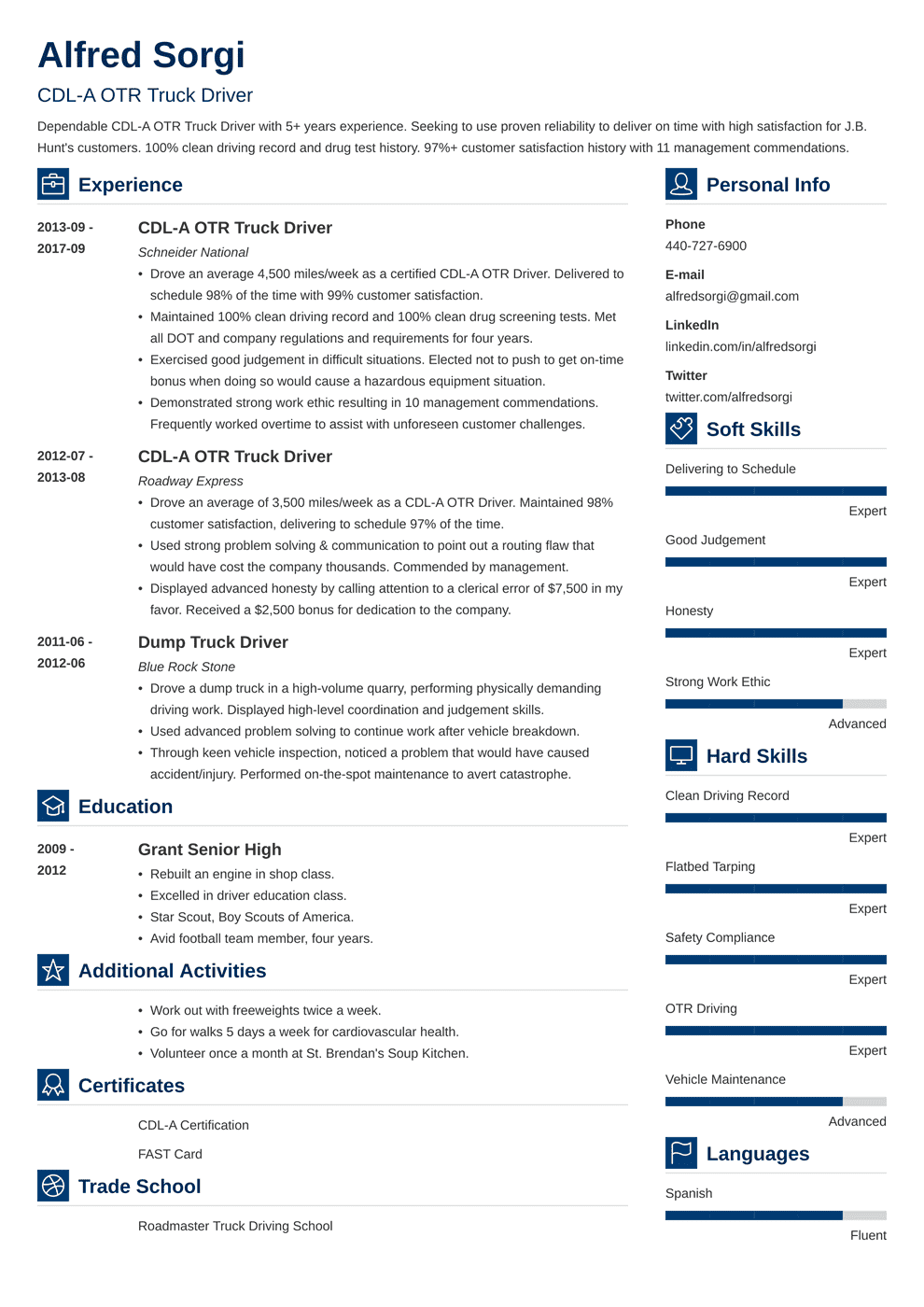 Log Truck Driver Resume Samples