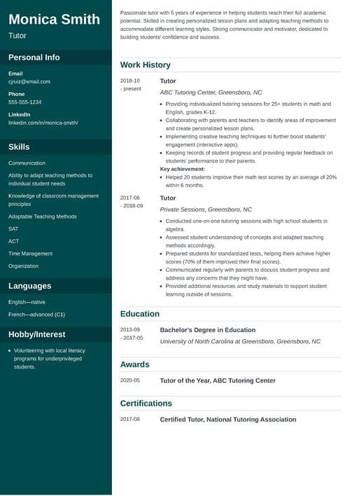 Tutor Job Description for a Resume