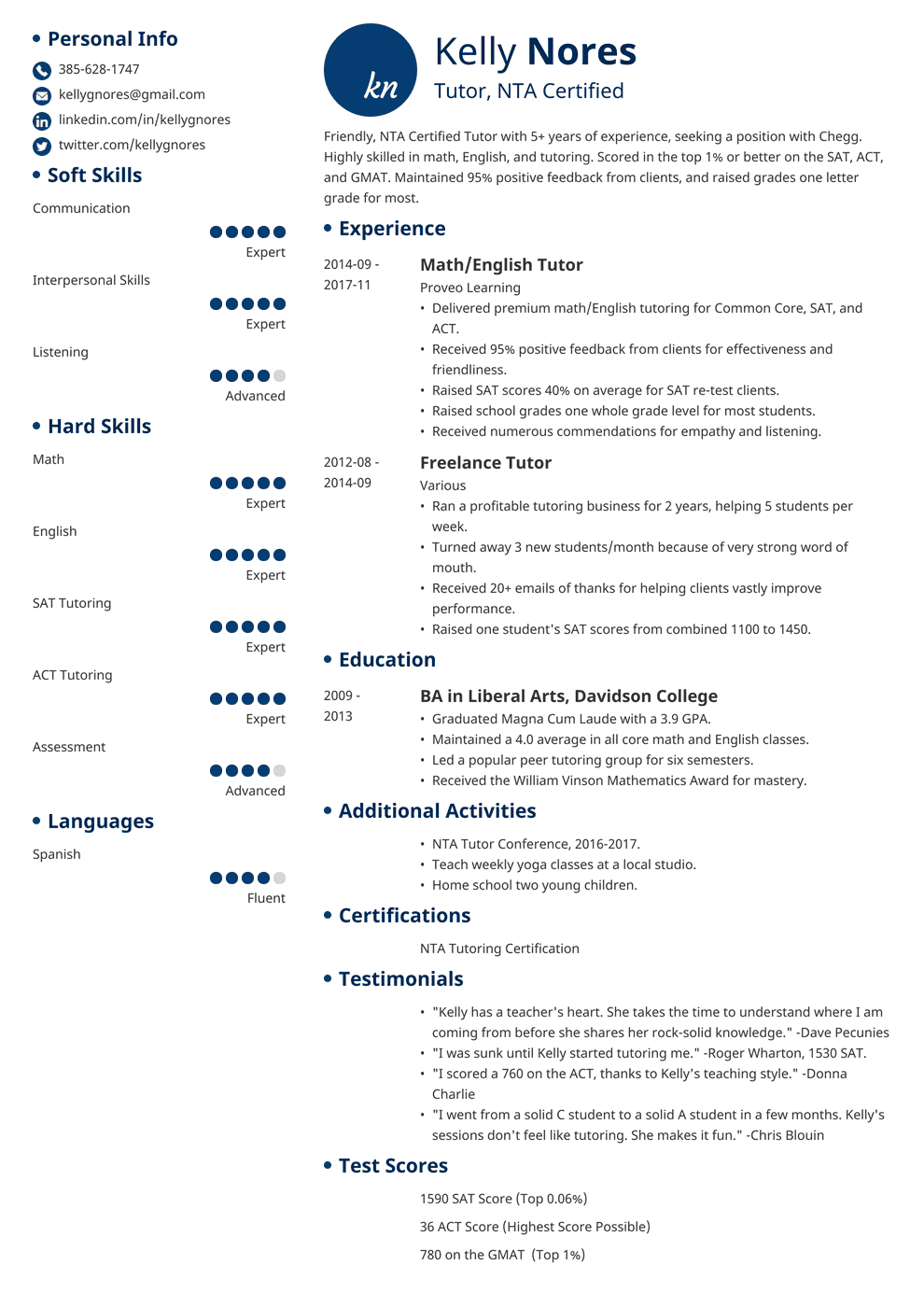 Tutor Resume Sample & Guide [20+ Tutoring Examples]