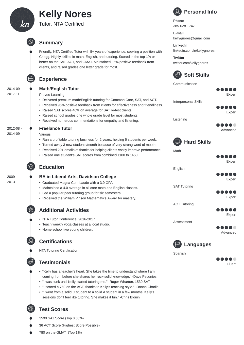 resume sample for tutoring job