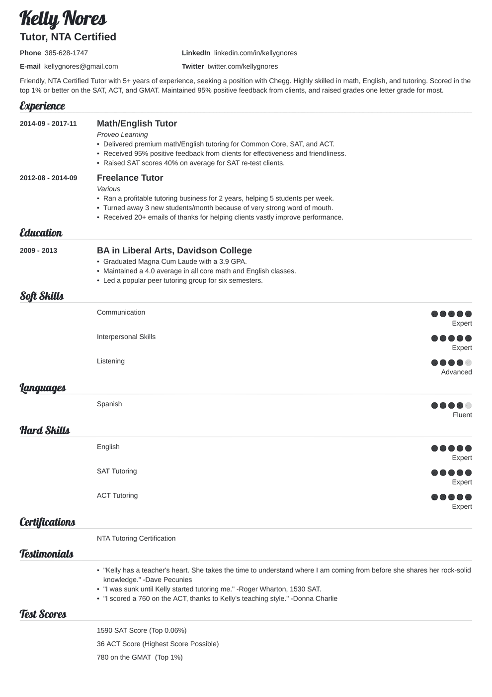 Tutor Resume Sample & Guide [20+ Tutoring Examples]