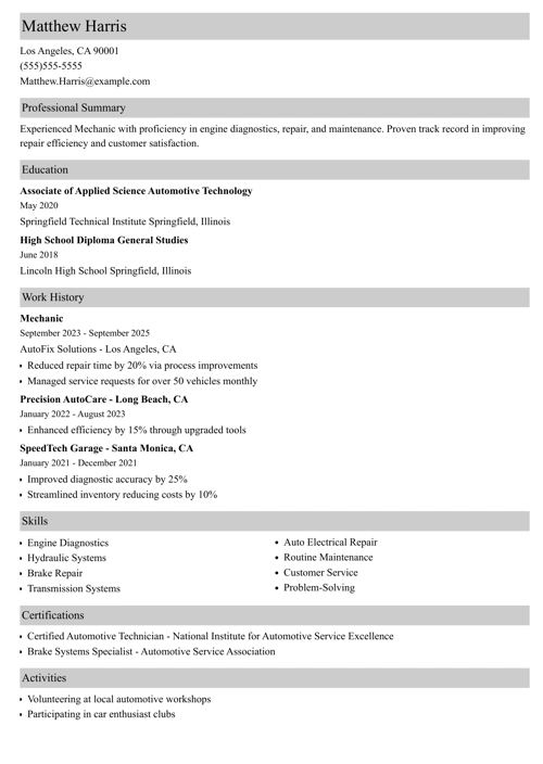 sample resume example